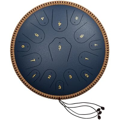 #ad Steel Tongue Drum 14 Inch 15 Note Tongue Drum Hand Pan Drum with Music Navy $95.43