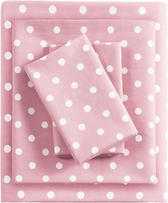 #ad Pink Twin Size Sheet Sets Kids Polka Dot Sheets for Girls 100% Cotton Percale So $125.93