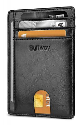 #ad Buffway Slim mini ID holder card case front pocket Leather Wallet for Men Women $7.99