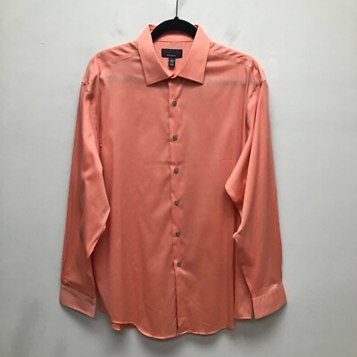 #ad Alfani Mens Dress Shirt Solid Orange Point Collar Stretch Barrel Cuff 16.5 34 35 $8.49