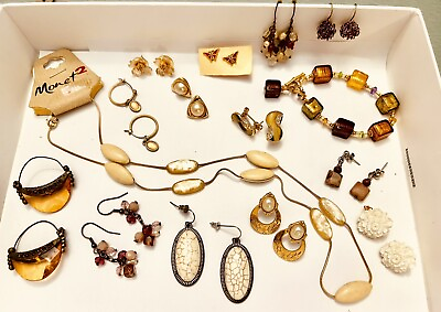 #ad Vintage Chico’s Styles Earrings amp; Monet Necklace Plus Glass Bracelet Lot 4075 $9.99