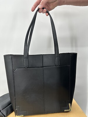 #ad Madison West Shoulder Handbag Bag In Bag Vegan Leather Black Tote Bag EUC $18.50