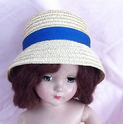 #ad Vintage 1950#x27;s Large Doll Hat With Blue Ribbon to Fit 20quot; Doll $19.99