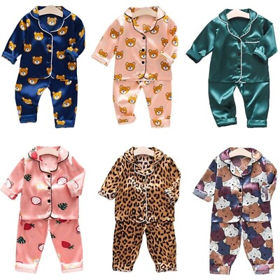 #ad Girls Silk Satin Sets Cartoon Kids Boys Pyjamas Sleepwear Suit Home Wear Clothes $22.16