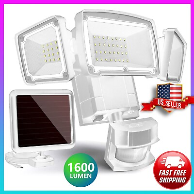 #ad Solar Outdoor Security Motion Sensor Light 1600LM LED 3 Adjustable Heads White $39.99