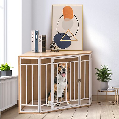 #ad MEWOOFUN Furniture Corner Dog Crate Cushion Lockable Door Kennel Dog Indoor Use $169.99