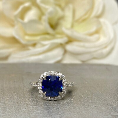 #ad 0.54 Carat Natural Diamond Halo Wedding Ring Blue Sapphire 950 Platinum Sizable $1778.00