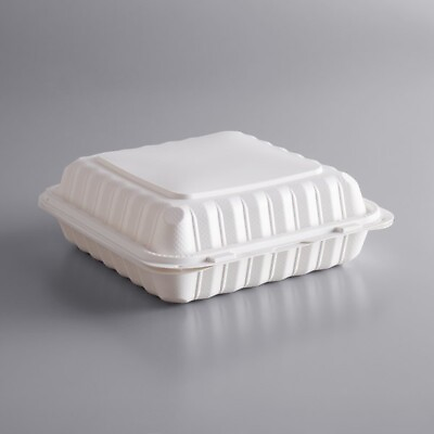 #ad Microwaveable White Mineral Filled Plastic Hinged Container 150 Case 9quot; x 9quot; $59.77