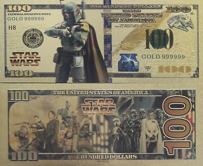 #ad 1 Gold Banknote Star Wars quot;Boba Fettquot; $100 Banknote For Gift Or Collectible. $3.99