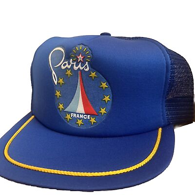 #ad Vintage Paris France Trucker Snapback Cap Hat Eiffel Tower Tourist 80s 90s Rope $9.95