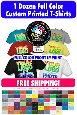#ad 1 Dozen Full Color Custom Printed T Shirts Front Print FREE SHIPPING $246.26