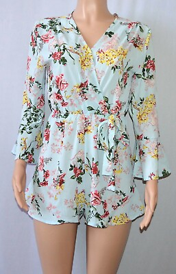 #ad Girls Floral Long Sleeve Ruffle Romper Jumpsuit Size Small $15.99