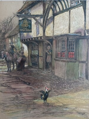 #ad Cecil Aldin 1921 print. Bell Inn Waltham St Lawrence West Berkshire. Pub print. GBP 13.00