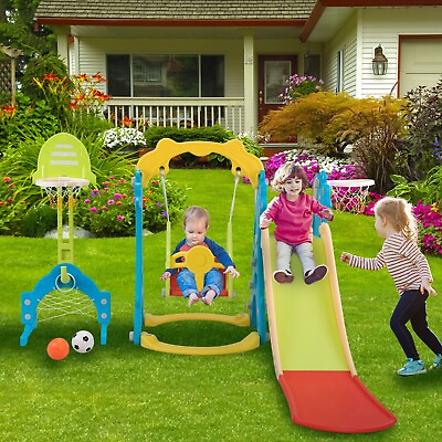#ad 6 in 1 Kids Slide Swing PlaySet Indoor Outdoor Climber Playground for Toddlers $109.99