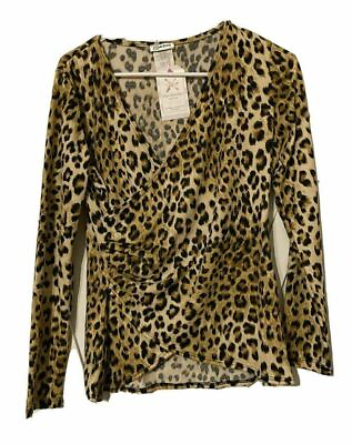 #ad #ad Rock Candy Womens Leopard Print Top Long Sleeve Faux Wrap Size Medium $24.99