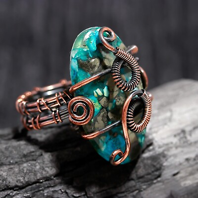#ad Spiny Copper Turquoise Gemstone Handcrafted Wire Wrapped Coper Ring All Size $19.99
