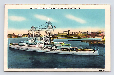 #ad Postcard Souvenir Photo US Navy Battleships Destroyers Norfolk Virginia VA View $7.95