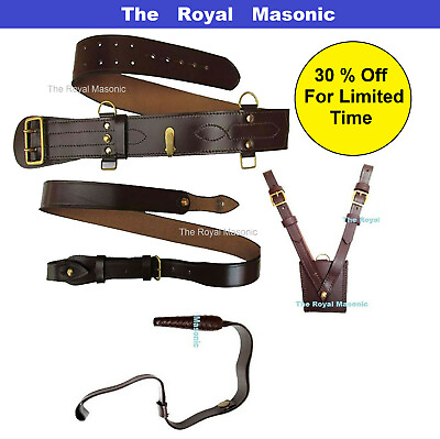 #ad Sam Brown Belt Shoulder Strap Sword Frog Sword Knot Brass buckle Brown Leather GBP 34.84