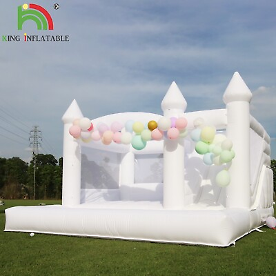 #ad 15FT PVC White Inflatable Bouncy Castle With Slide Wedding Party Bounce House $1598.40