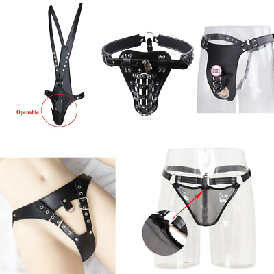 #ad BDSM Men#x27;s PU Leather Bondage Male Chastity Belt Underwear Harness Thong Panties $22.48