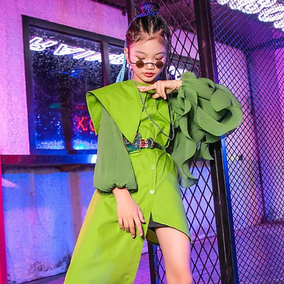 #ad New Stage Costume Dance Green Kids Jazz Clothing Hip Hop Street Dance Dress AU $146.89