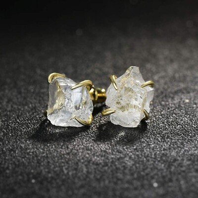 #ad Natural Clear Quartz Stone Stud Earrings Clear Crystal Gemstone Earrings $11.90