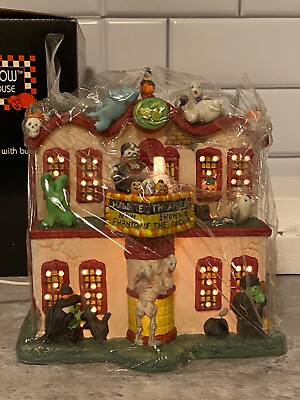 #ad Vintage 90s Spooky Hollow Lighted Porcelain Haunted Theater Halloween House NOS $28.88