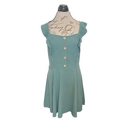 #ad A. BYER Womens Dress Size XL Green Sage Ruffle Smocked Button Mini NWT Summer $27.19