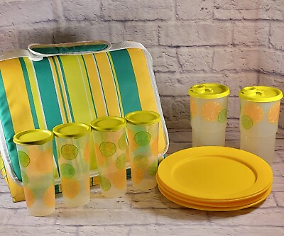 #ad Tupperware Set of 4 W Cooler Lemon Lime Citrus Pattern Summer $69.80