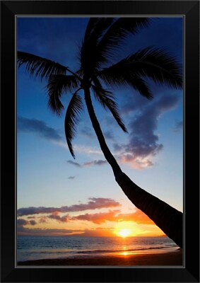 #ad Hawaii Maui Kihei Sunset At Kamaole Black Framed Wall Art Print Palm Tree $99.99