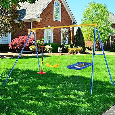 #ad 4 in 1 Swing Set with Heavy Duty A Frame Metal 440lbs for Backyard amp; Playground* $159.99