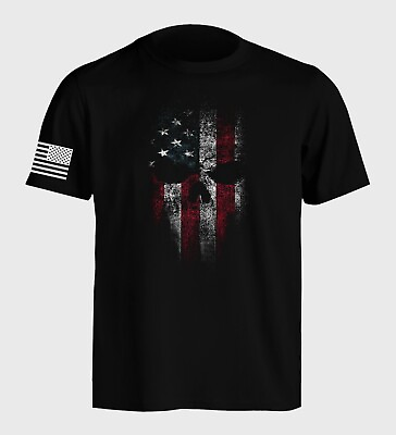 #ad American Reaper Punisher Style USA Flag Patriotic T Shirt Sizes S to 5XL $19.47