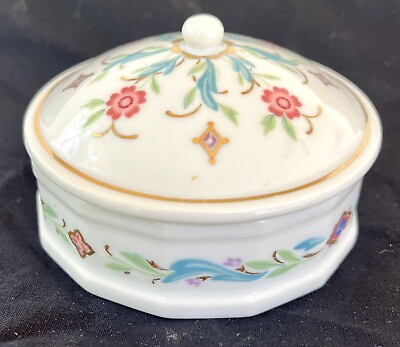 #ad Vintage Porcelain Trinket Box Round Japan Prestige Place Venetian Collection $9.99