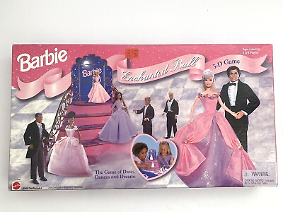 #ad Barbie Enchanted Ball 3 D Board Game Mattel 1998 Dates Dreams Dances Unpunched $9.50