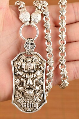 #ad Chinese Tibet silver hand cast leo figure statue cool pendant netsuke necklace $41.50