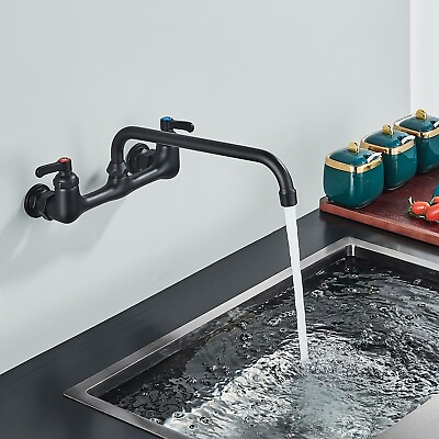 #ad Commercial Black Kitchen Faucet 8quot; Center Wall Mount Swivel Spout Sink Mixer Tap $43.99