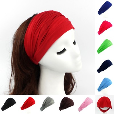 #ad Women Ladies Sport Solid Turban Head Wrap Cotton Wide Hair Band Headband Elastic $2.42