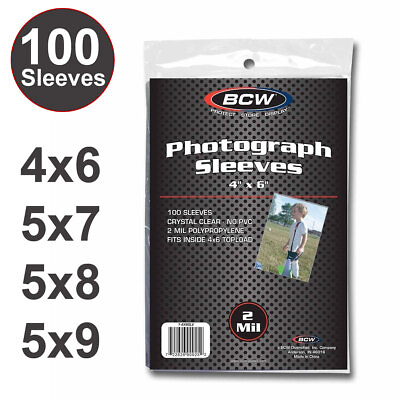 #ad 100 BCW Photo Photograph Postcard Sleeves 4x6 5x7 5x8 5x9 Sizes Fast Shipping $6.49