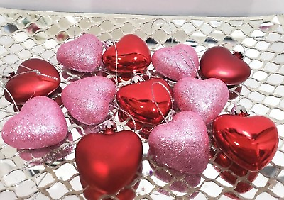 #ad 12 Valentines Day Pink Glitter Red Hearts 2quot; Ornaments Decorations Home Decor $14.99