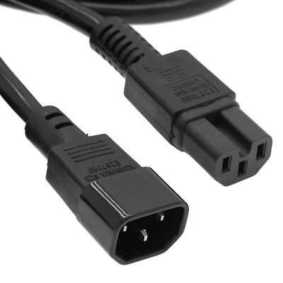 #ad 3ft Computer Power Extension Cord NEMA C14 to C15 Plug 14AWG Black $5.06