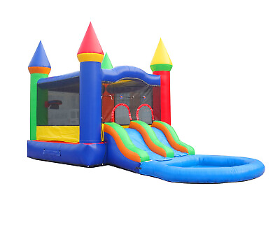 #ad Commercial Inflatable Bounce House Rainbow Dual Lane Water Slide Combo w Blower $899.99