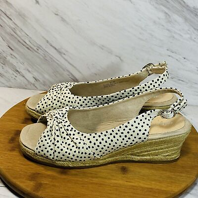 #ad Easy Street Rope Platform Wedges Sandals Women#x27;s Sz 8.5W Beige With Dots NEW $25.00