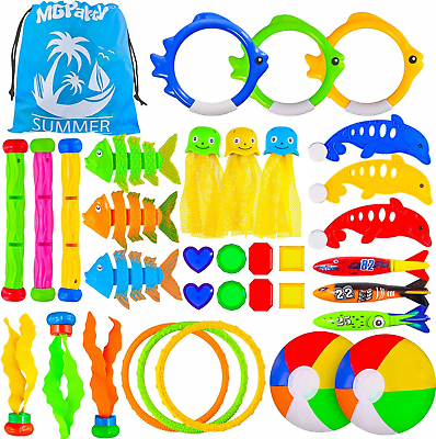 #ad 35 Pcs Diving Pool Toys for Kids Summer Underwater Dive Gifts Swimming Pool Game $19.88