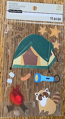 #ad Recollections 3D Camping Lake Tent Flash Light Fire Raccoon Scrapbook Stickers $6.00
