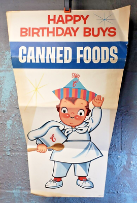 #ad 1955 Campbell#x27;s Kids Sign Grocery Store Display Advertising Poster CANNED FOODS $59.95