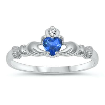 #ad Irish Claddagh Friendship Sterling Silver Ring Blue CZ Heart Sizes 1 10 $12.89