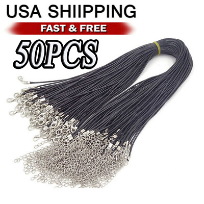 #ad 50PCS Black Waxed Necklace Cord for Jewelry Making Braided Leather Rope Chain US $10.78