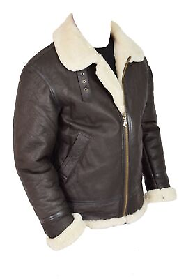 #ad Men#x27;s B3 Bomber Brown Real White Fur Lambskin Genuine Bomber Leather Jacket 2024 AU $239.99