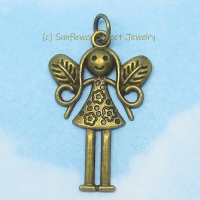 #ad Cute Fairy Pendant Antique Brass Bronze Tone 02037 Kawaii Girl Retro Boho Chic $9.99