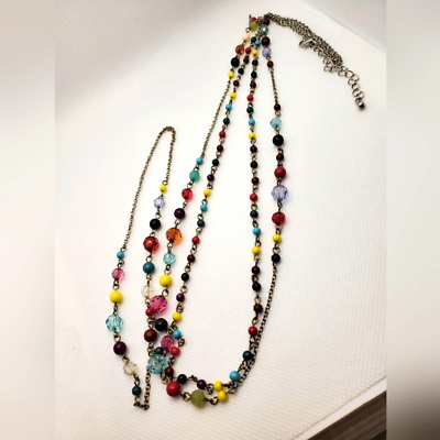 #ad MULTICOLOR super long two layer Necklace $27.00